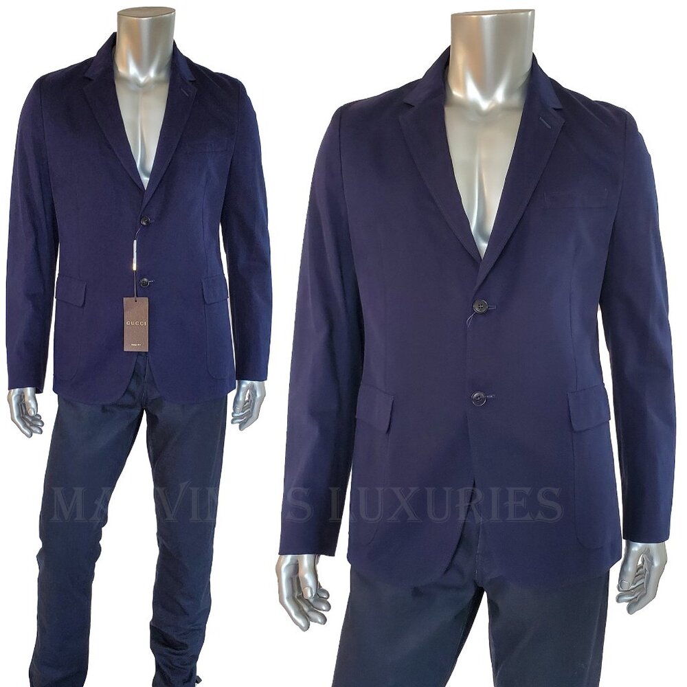 GUCCI JACKET MENS 358078 DARK BLUE COTTON CANVAS TWO BUTTON